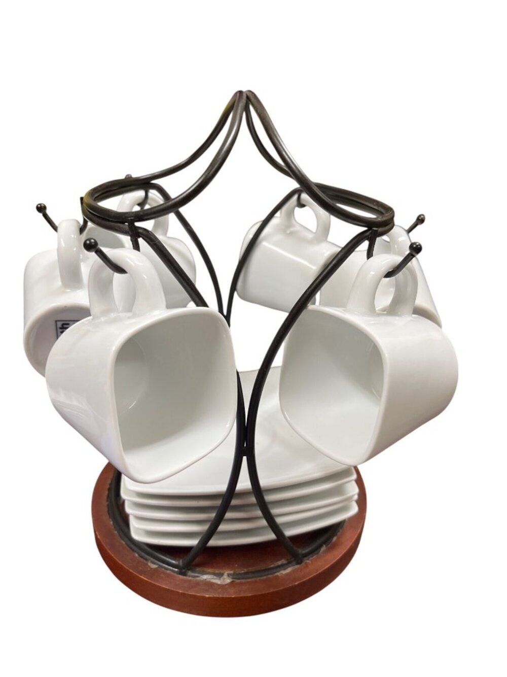 B Smith 13 piece espresso set ceramic white black rack SKU 10-586